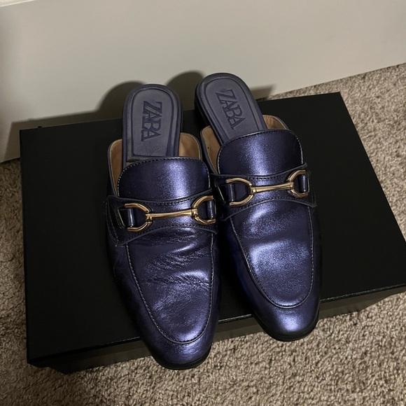 Zara metallic navy blue  mule size 39 - Picture 6 of 7